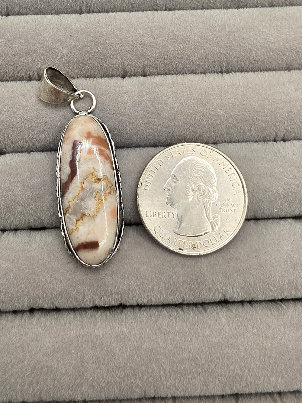 Silver Plated Coconut Jasper Oval Pendant
